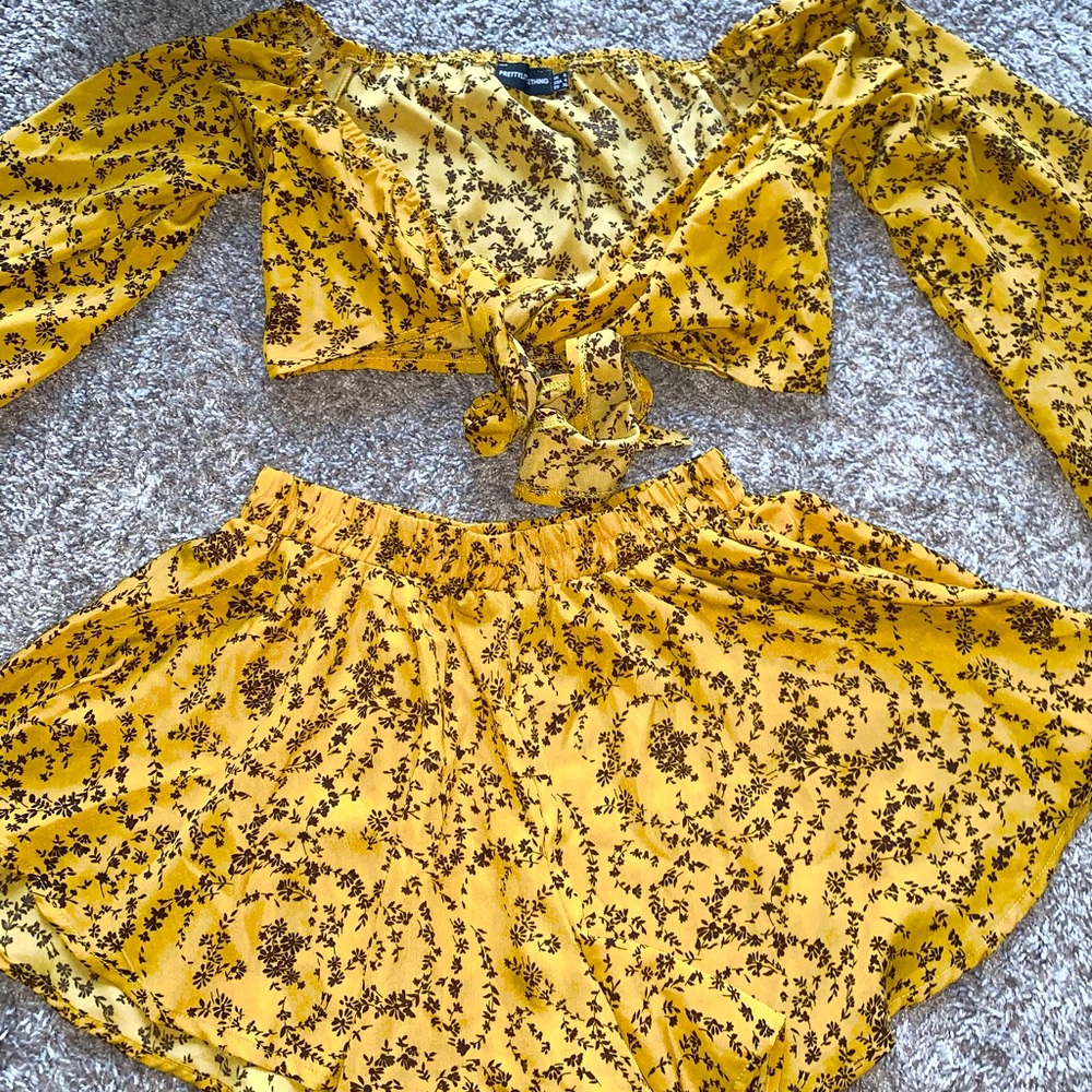 Pretty Little Things (PLT) Mustard 2 Piece Co-Ord: Crop Top and Short Set